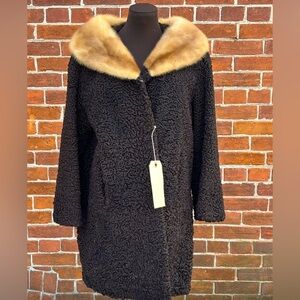 Vintage Brown and Tan Teddy Jacket with Mink Collar